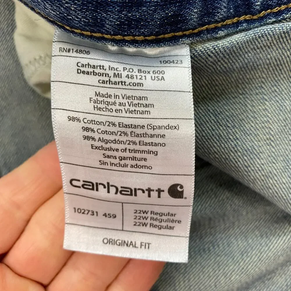 Carhartt Jeans Womens‎ 22W Original Fit Straight Leg Blue Stretch Blaine 46x31